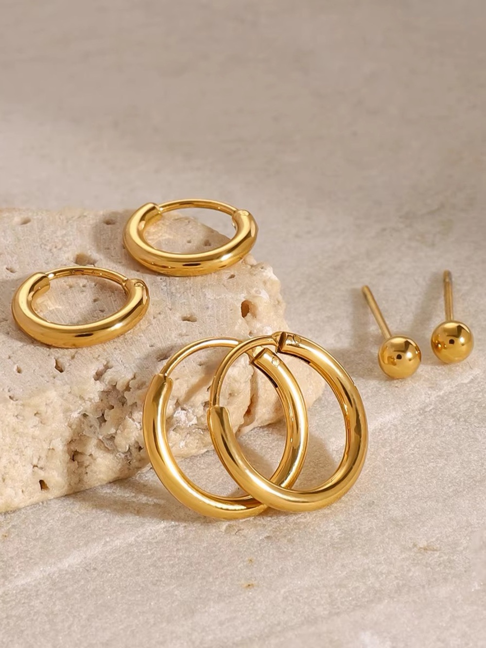 3 Pairs | 18K Gold Plated Hoop Earring Set